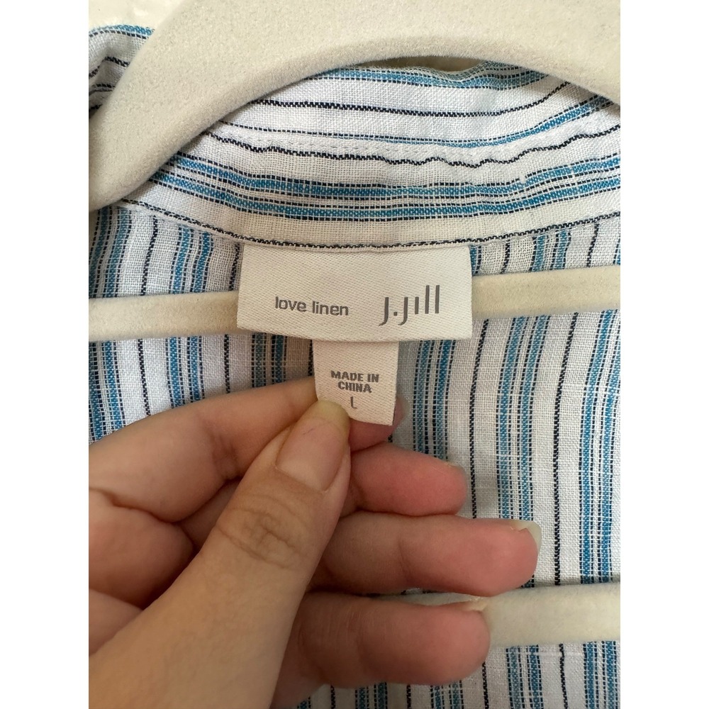 J. Jill Love Linen Stripped Quarter Button Up 100% Linen Shirt Relaxed Sz L - Picture 5 of 15